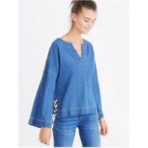Madewell Denim Chambray Laced Up Bell Sleeve Top M